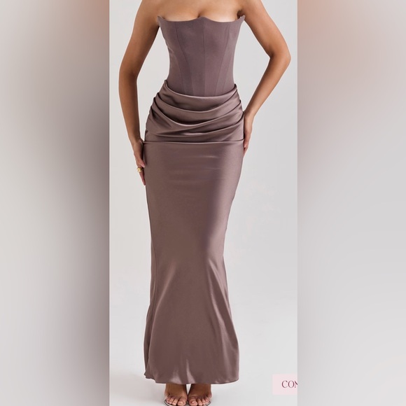 House of CB Strapless Satin Maxi Dress in Mauve - Picture 1 of 4